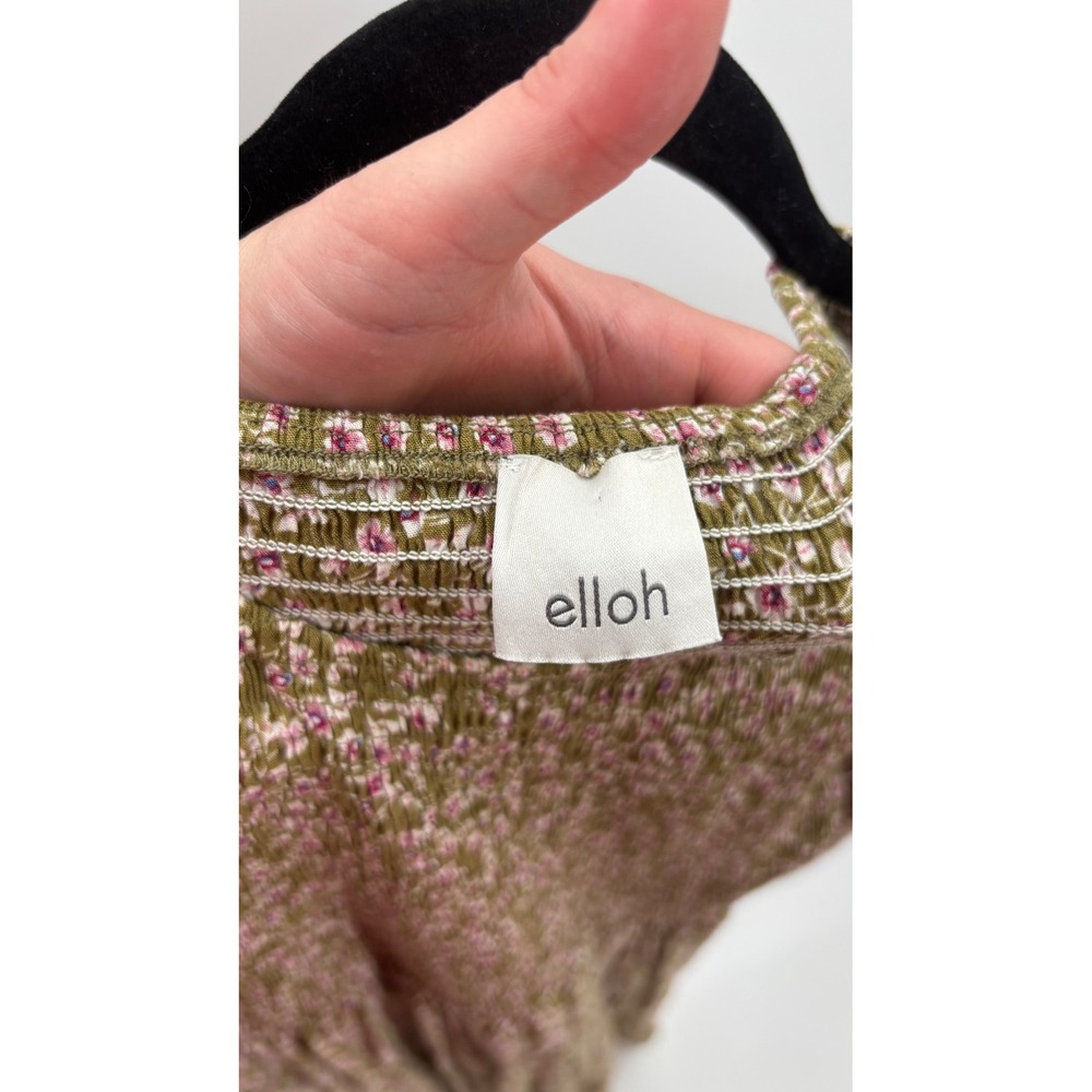 Prairie Dress Womens Small Olive Pink Floral Tiered Midi Cottagecore Puff Sleeve - Picture 4 of 14